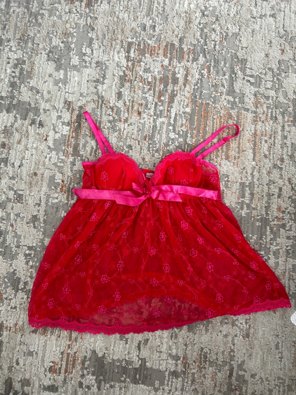 Victoria's Secret Hot Pink & Red Lace Babydoll Y2K size 32 B